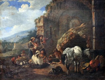 ローマ時代の廃墟のジプシーキャンプ 作： Johann Heinrich Roos